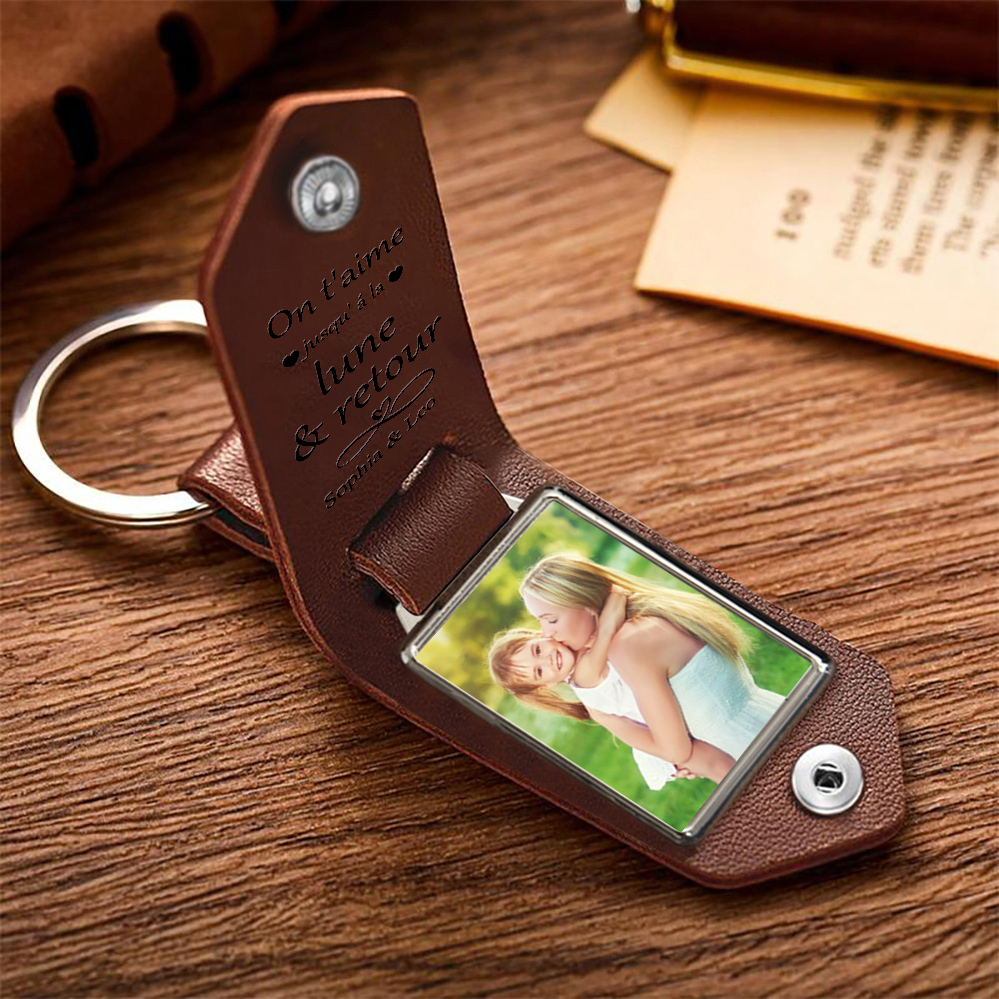 À ma Maman - Porte-Clés Cuir Texte et Photo Personnalisés