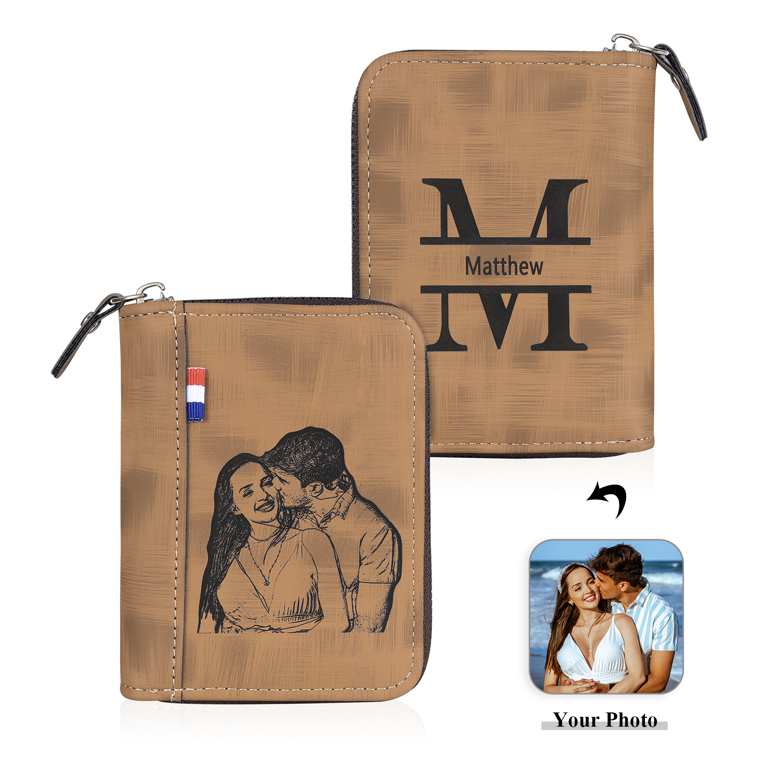 Portefeuille Classique 1 Prénom et Lettre Personnalisés avec Photo Porte-Monnaie Carte