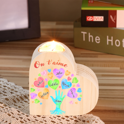 Bougeoir en Bois 7 Prénoms Personnalisés avec Texte sans bougie pour Famille