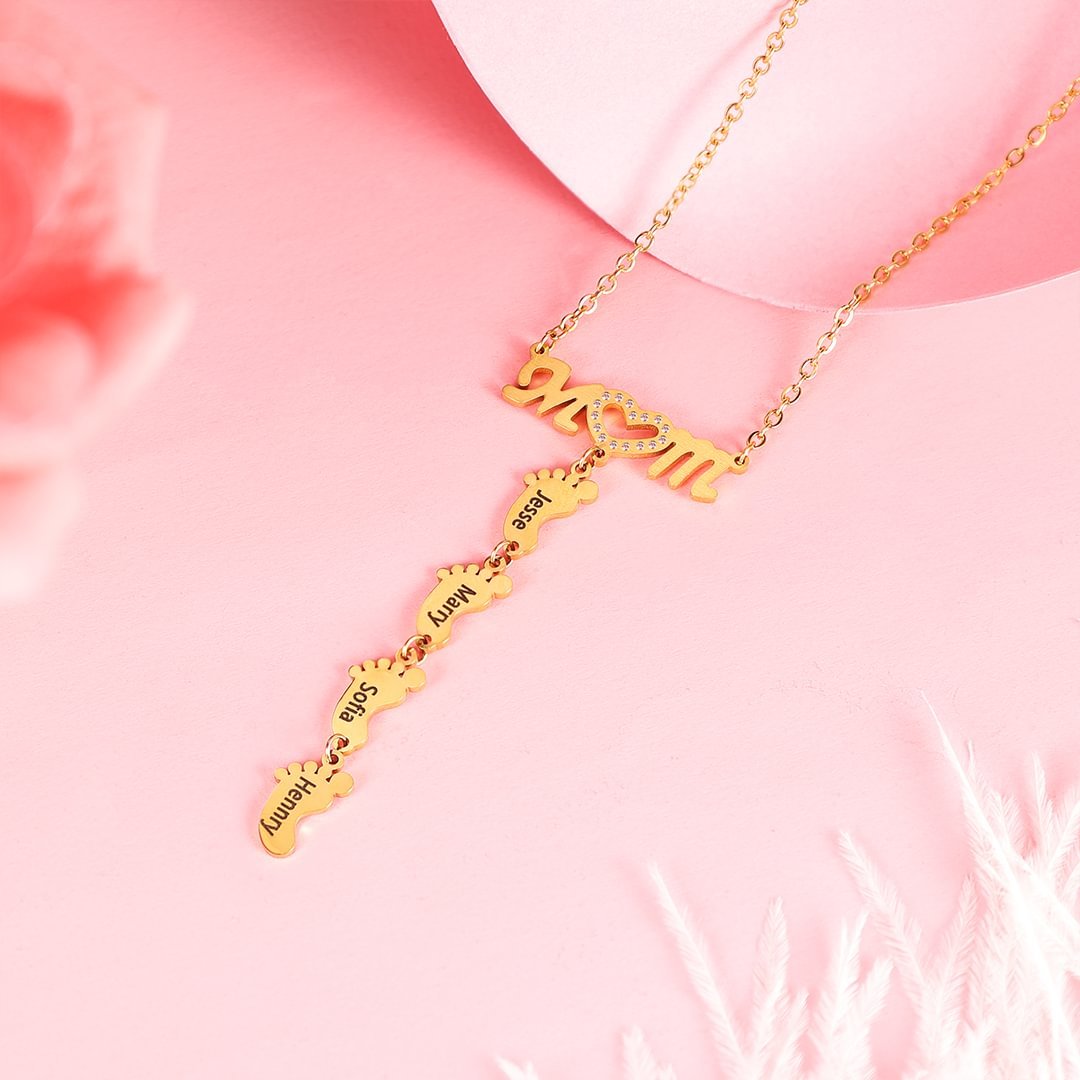 Collier Pied Bébé 5 Prénoms Personnalisés pour Maman