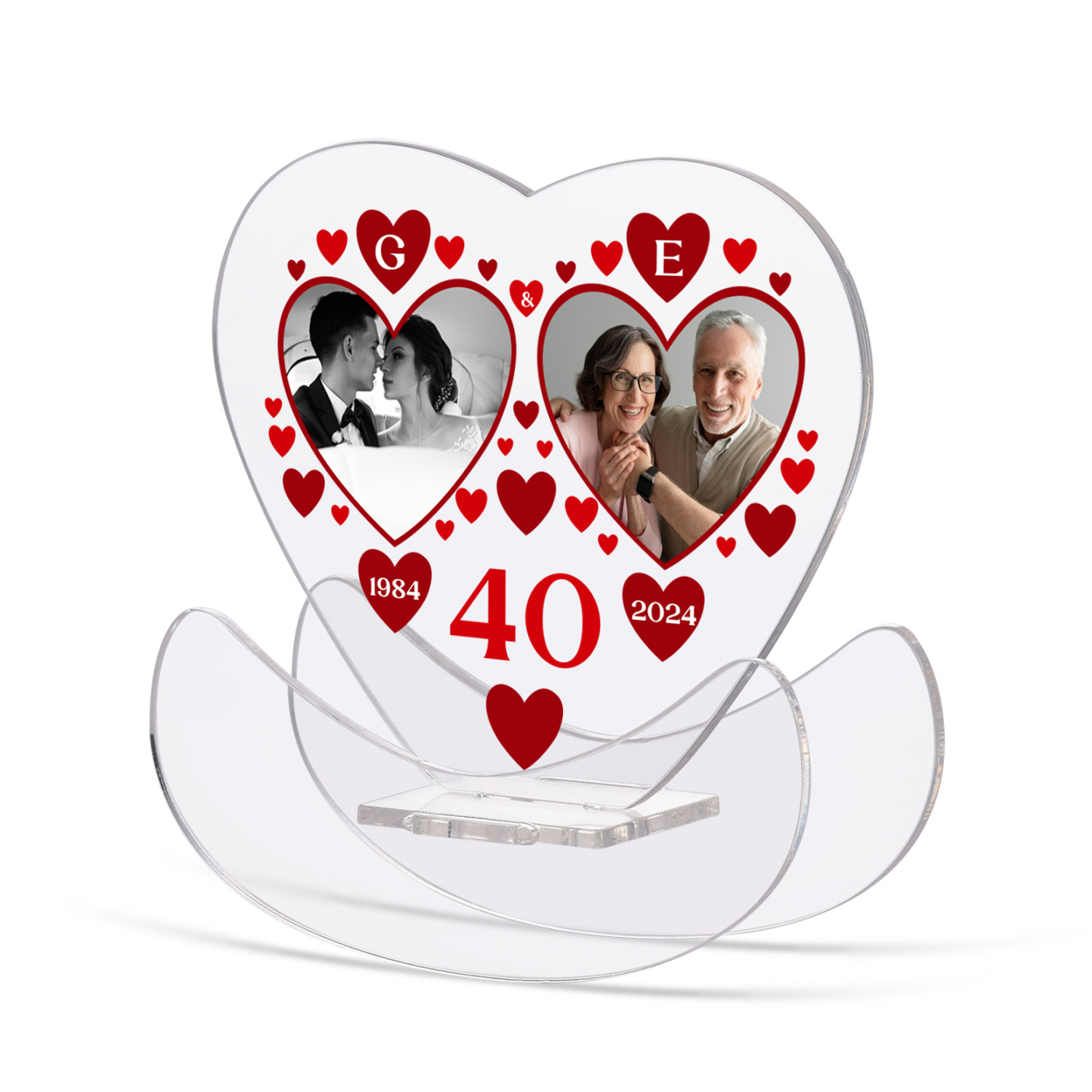 Ornements Panneau Acrylique 2 Lettres et Photos Personnalisées avec Nombre et Année pour Couple