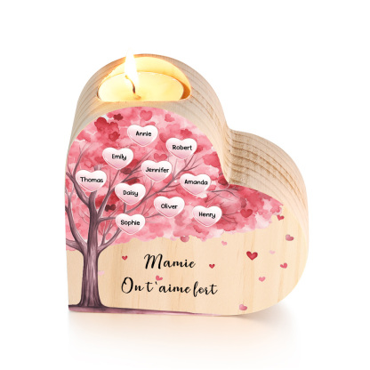 À Ma Maman/Mamie - Bougeoir en Bois Arbre 10 Prénoms et 1 Texte Personnalisés pour Famille sans bougie