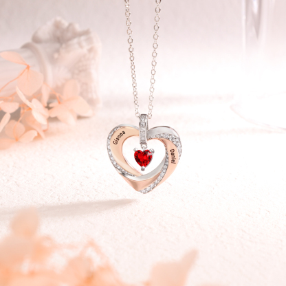 Collier 2 Prénoms Personnalisé Pendentif avec 1 Pierre de Naissance Cœur