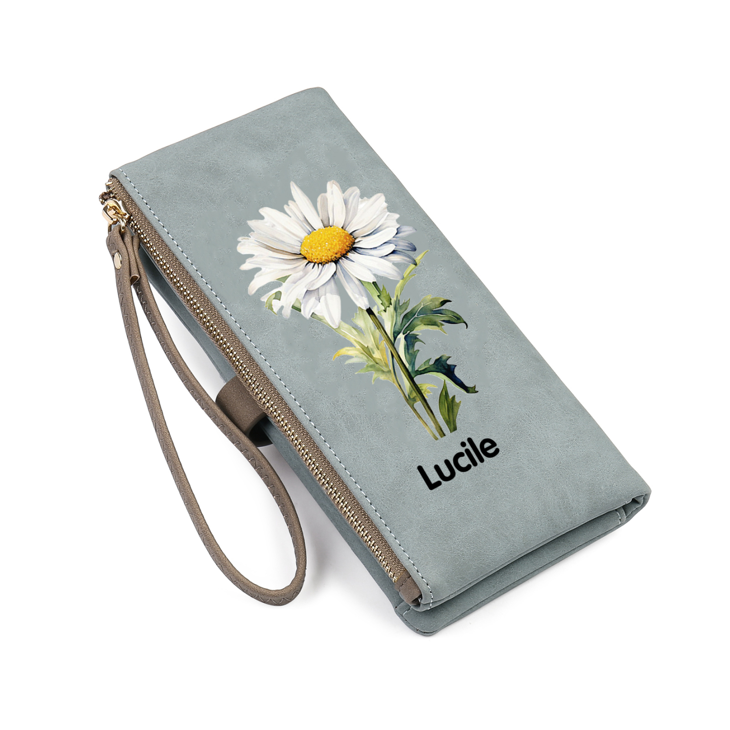 Portefeuille Femmes 1 Prénom Personnalisé avec Fleur de Naissance Porte-Monnaie Carte