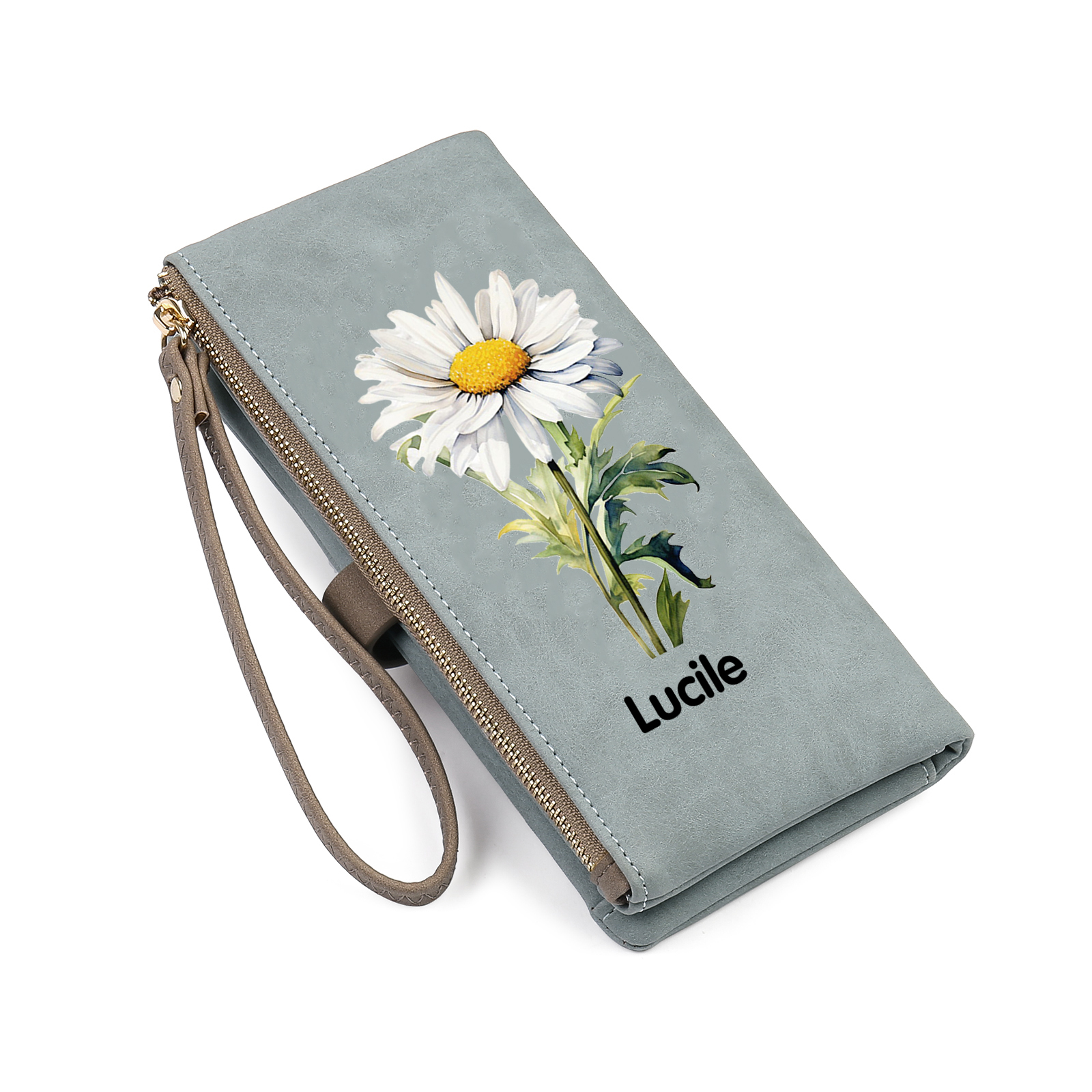 Portefeuille Femmes 1 Prénom Personnalisé avec Fleur de Naissance Porte-Monnaie Carte