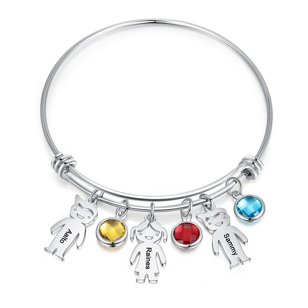 Bracelet Personnalisé pour Enfant avec 3 Noms et Pierres de Naissance | Cadeau Unique