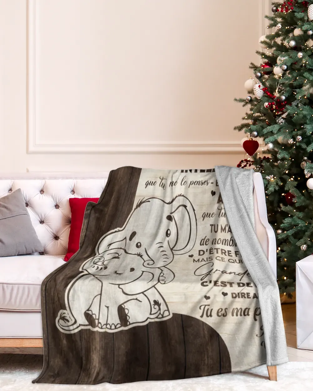 À ma Fille/Petite Chérie - Plaid Personnalisé avec 2 Prénoms Couverture à motif d'éléphant en Flanelle | Jessemade
