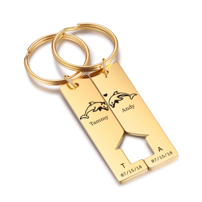 Porte-Clés dauphin 2 Lettres et 2 Prenoms Personnalisés avec 2 Dates-Jessemade FR