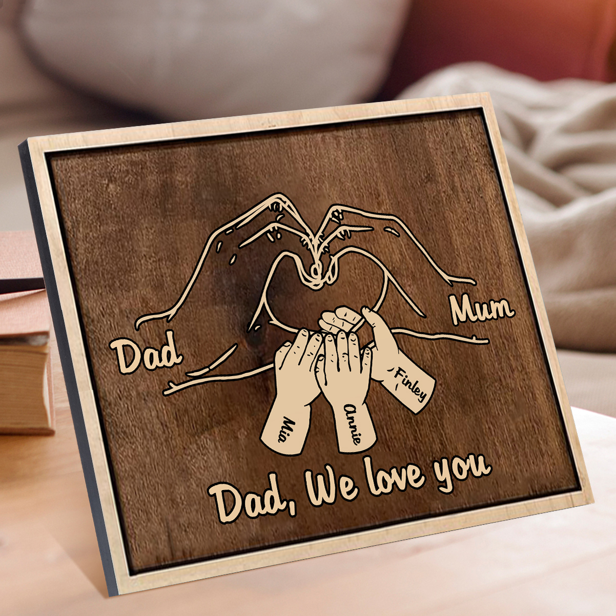 À Papi/Mamie - Cadre en Bois la Main dans la Main 5 Prénoms Personnalisés avec Texte Cadeau pour Famille