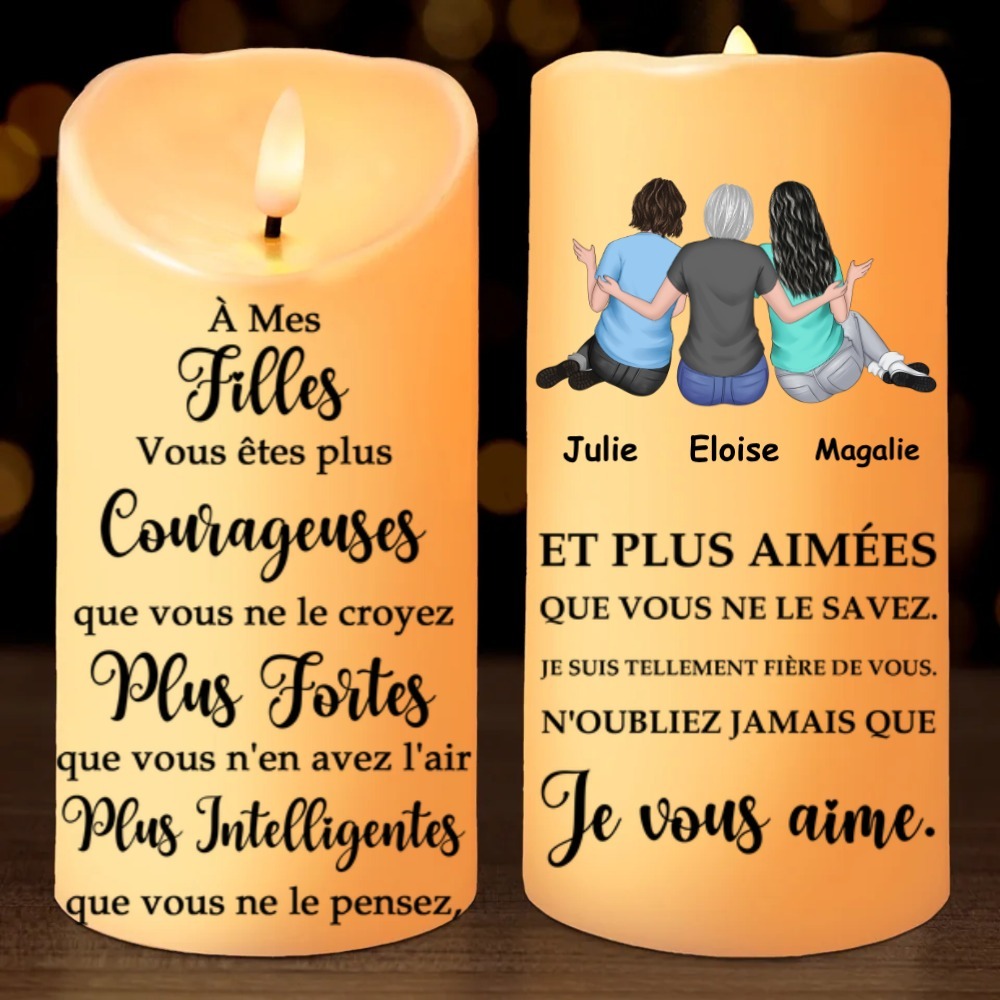À ma fille - Bougie Électronique Personnalisée avec 2-4 Prénoms et Texte LED Lumières pour Filles | Jessemade