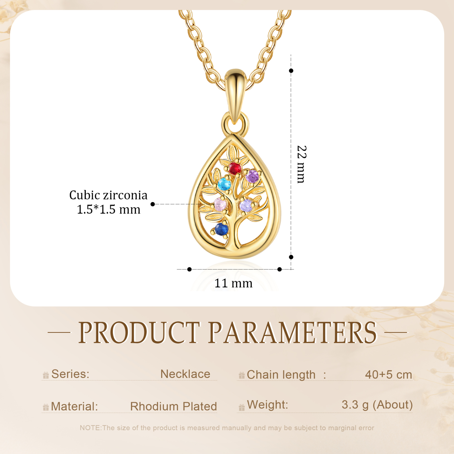 Collier Pendentif Arbre de vie 6 Pierres De Naissance Personnalisés Collier Arbre généalogique