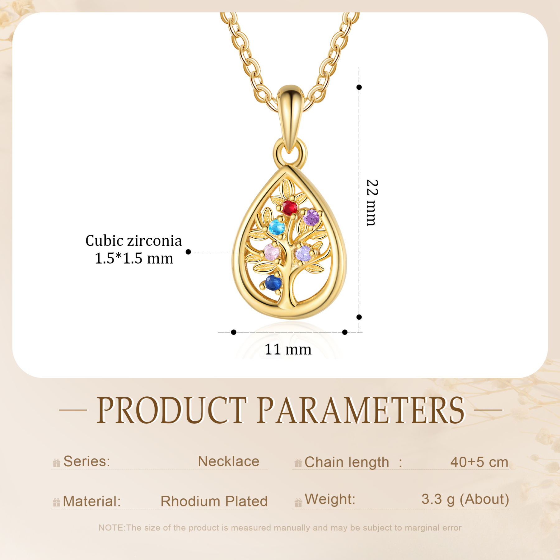 Collier Pendentif Arbre de vie 6 Pierres De Naissance Personnalisés Collier Arbre généalogique