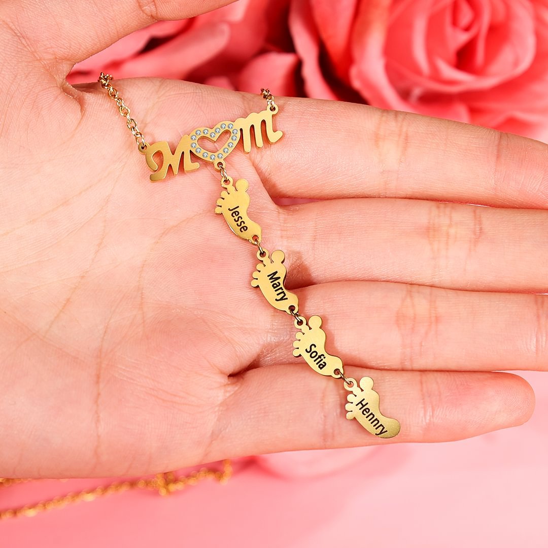 Collier Pied Bébé 5 Prénoms Personnalisés pour Maman