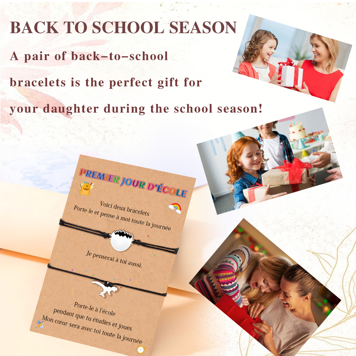 2PCS Ensemble de Bracelets Dinosaure Bracelet en Commun Cadeau Rentrée Scolaire|Jessemade