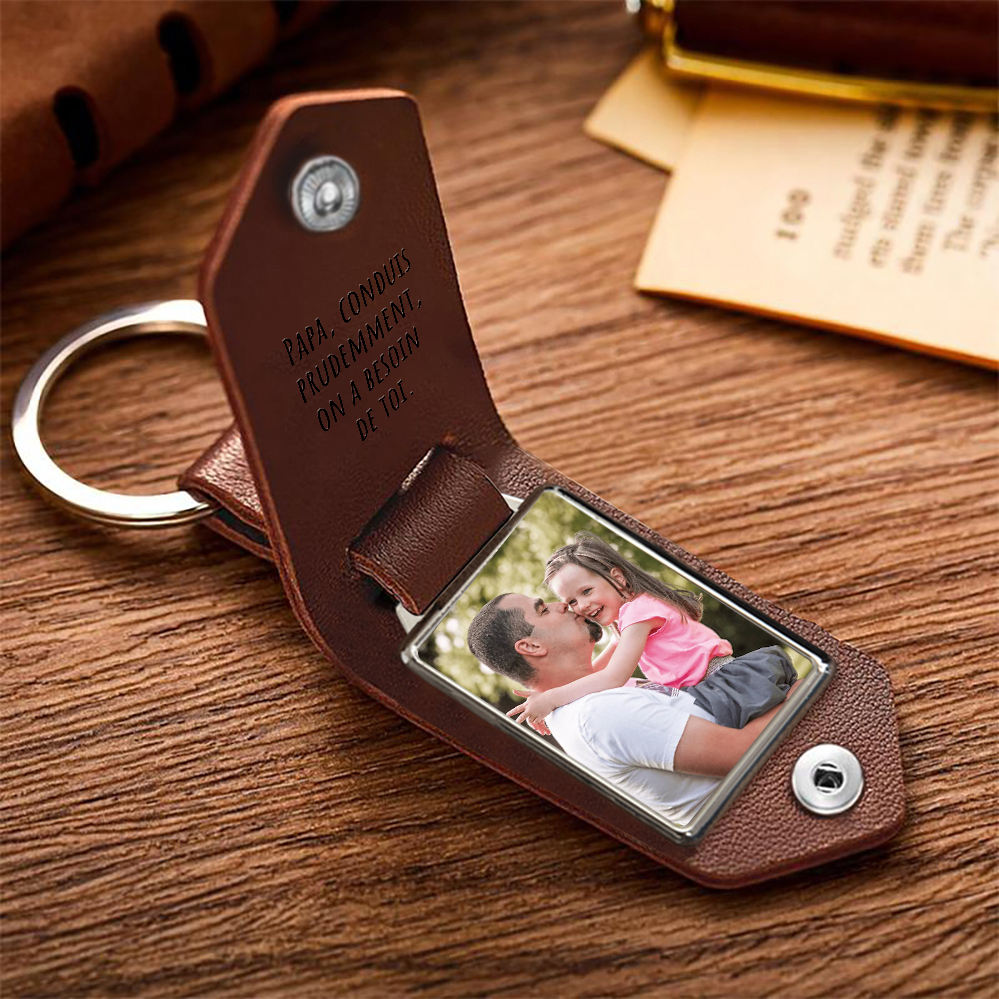 À mon Papa - Porte-Clés Cuir Date et Texte Personnalisés avec Photo