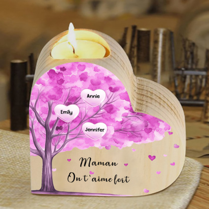 À Ma Maman/Mamie - Bougeoir en Bois Arbre 3 Prénoms et 1 Texte Personnalisés pour Famille sans bougie