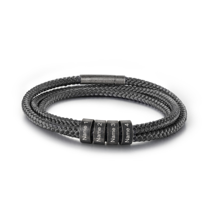 2-4 Noms Bracelet Vintage Personnalisés Bracelet Homme en Corde Gris