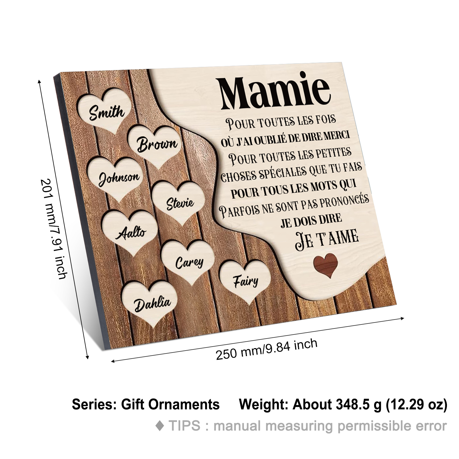 À ma Maman/Mamie - Cadre en Bois 8 Prénoms Personnalisés avec Texte Cadeau pour Famille