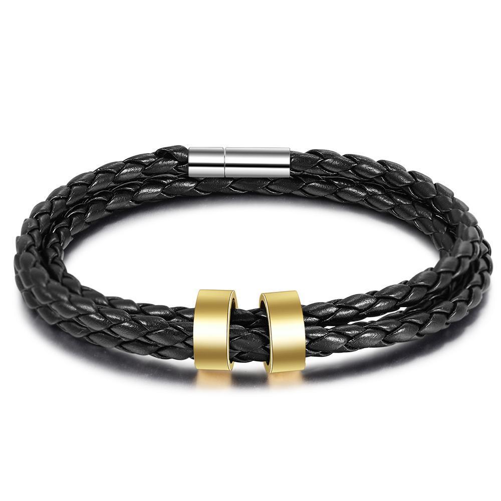 Bracelet Cuir tressé Prénom Personnalisé Bracelet Homme Avec 2 Perles