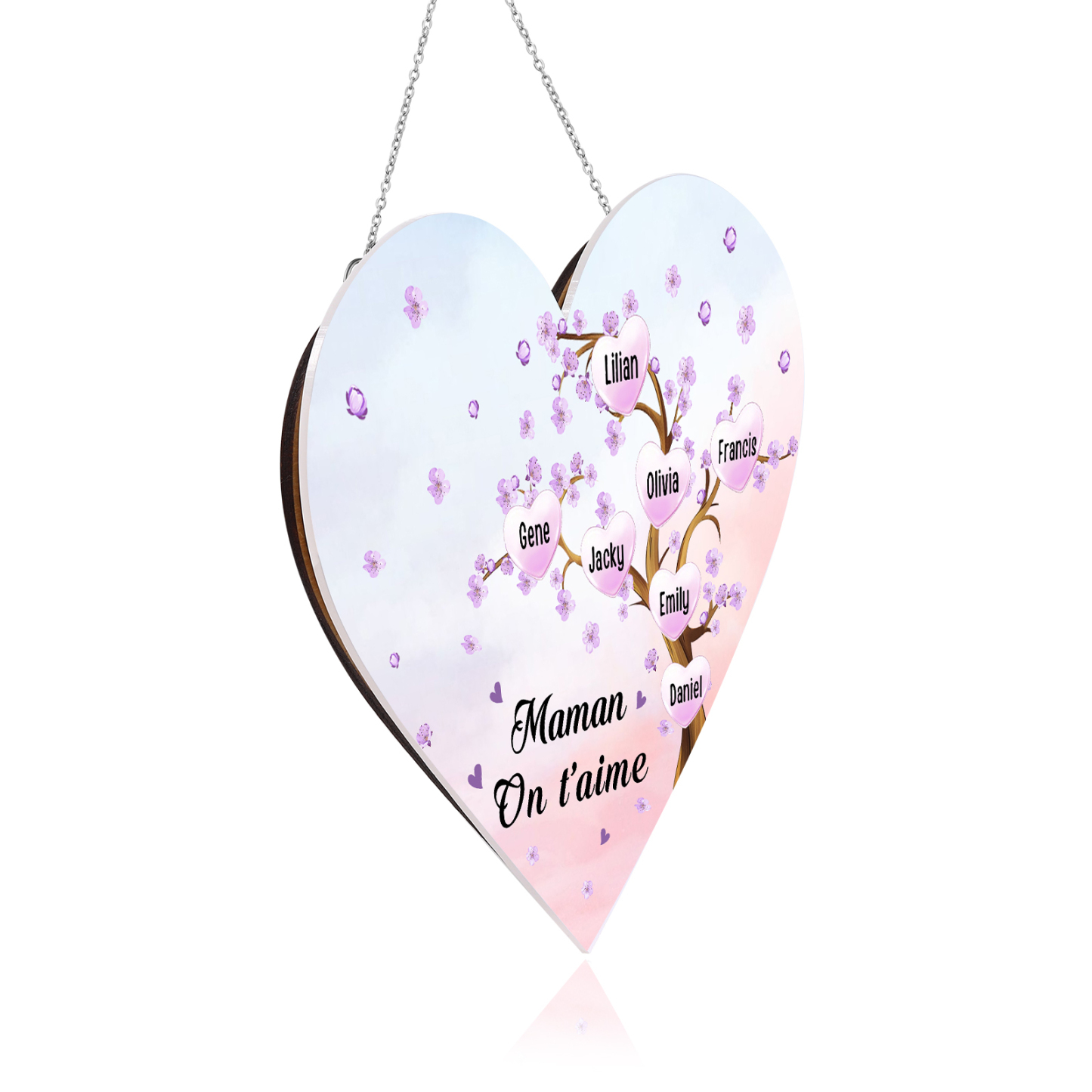 À Maman/Mamie - Veilleuse Cœur Décoration Arbre 7 Prénoms Personnalisés avec 1 Texte