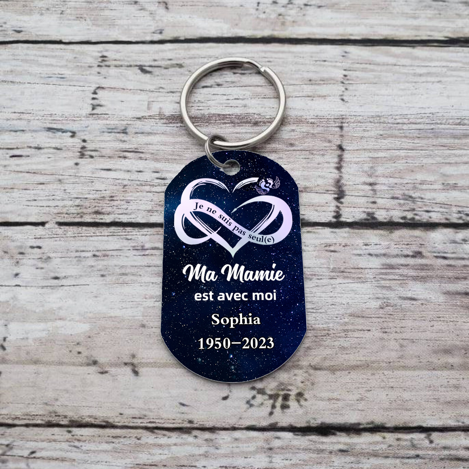 Porte-Clés Commémoratif 1 Prénom et Photo Personnalisés avec Date et Texte