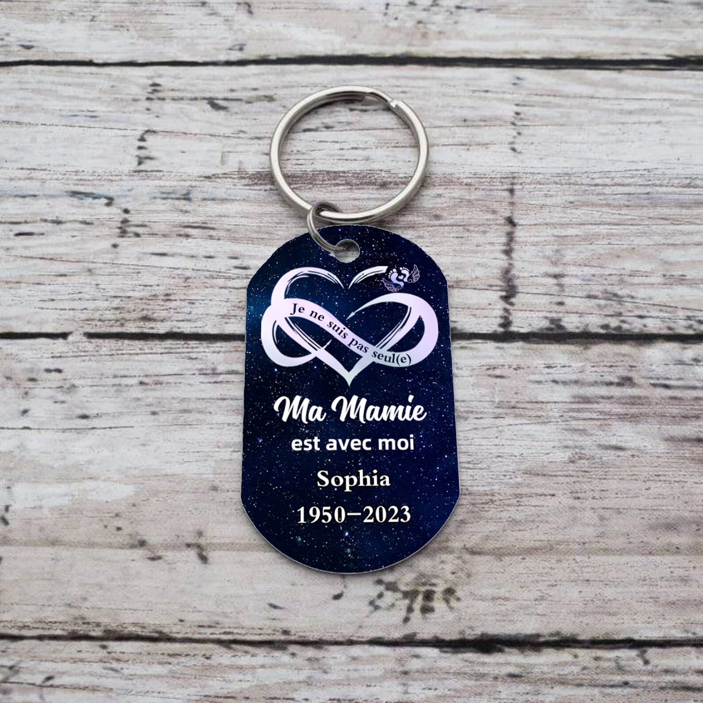 Porte-Clés Commémoratif 1 Prénom et Photo Personnalisés avec Date et Texte