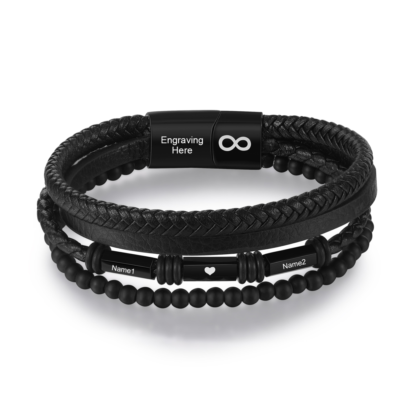 Bracelet Cuir tressé infini 2 Prénoms Personnalisé avec texte Bracelet Prénom pour Homme｜Jessemade