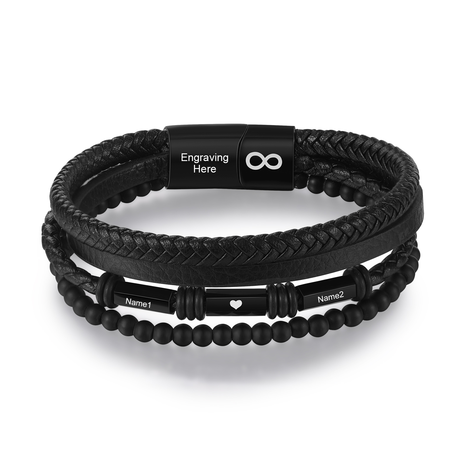Bracelet Cuir tressé infini 2 Prénoms Personnalisé avec texte Bracelet Prénom pour Homme|Jessemade