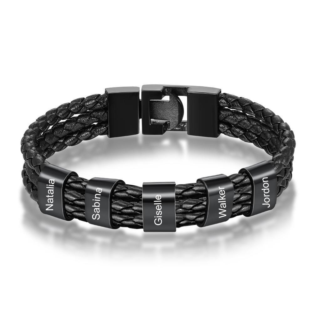Bracelet Cuir tressé 5 Perles Prénom Personnalisé Bracelet Homme