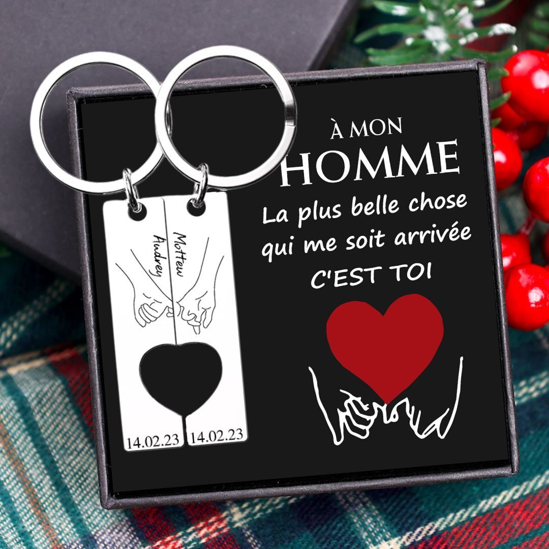 À Mon Homme - Porte-Clés la main dans la main 2 Prénoms Personnalisés 