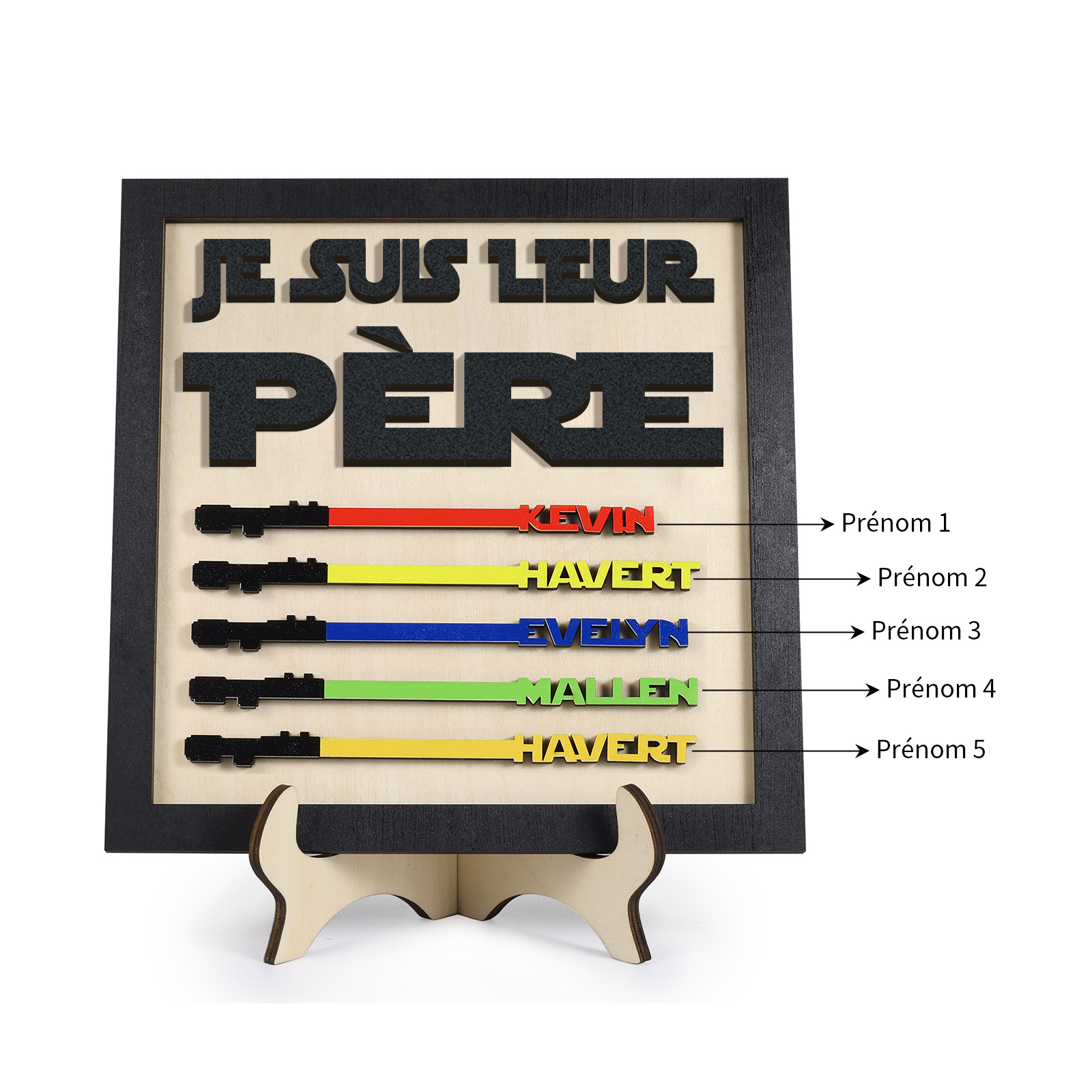 À mon Papa - Décoration en bois 5 Prénoms Personnalisés Ornement pour Père