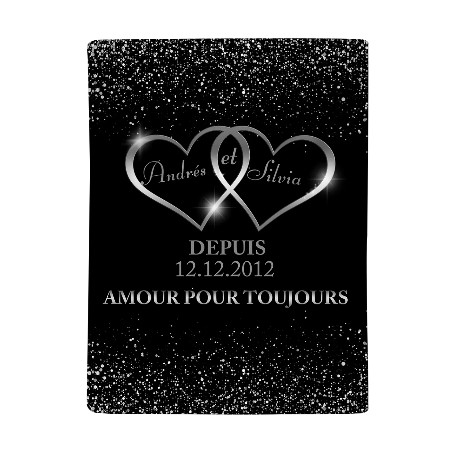 Couverture Plaids Polaire 2 Prénoms Personnalisés avec Date et Texte pour Couple | Jessemade