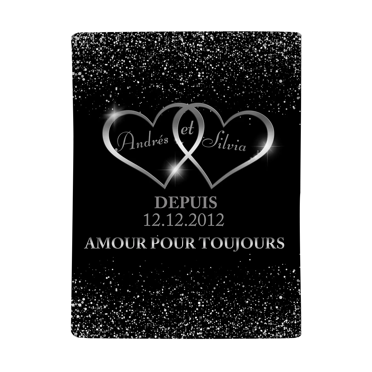 Couverture Plaids Polaire 2 Prénoms Personnalisés avec Date et Texte pour Couple | Jessemade
