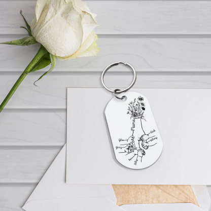 À Ma Maman/Mamie - Porte-Clés la Main dans la Main 2-7 Noms Personnalisés