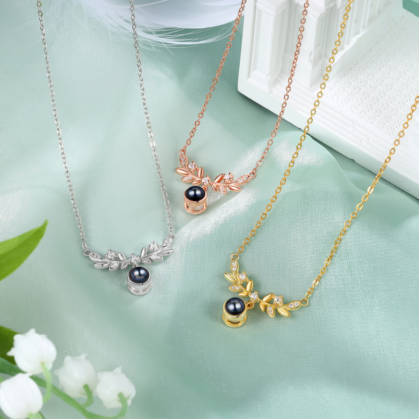 Collier Pendentif Feuille de Projection Photo Personnalisée