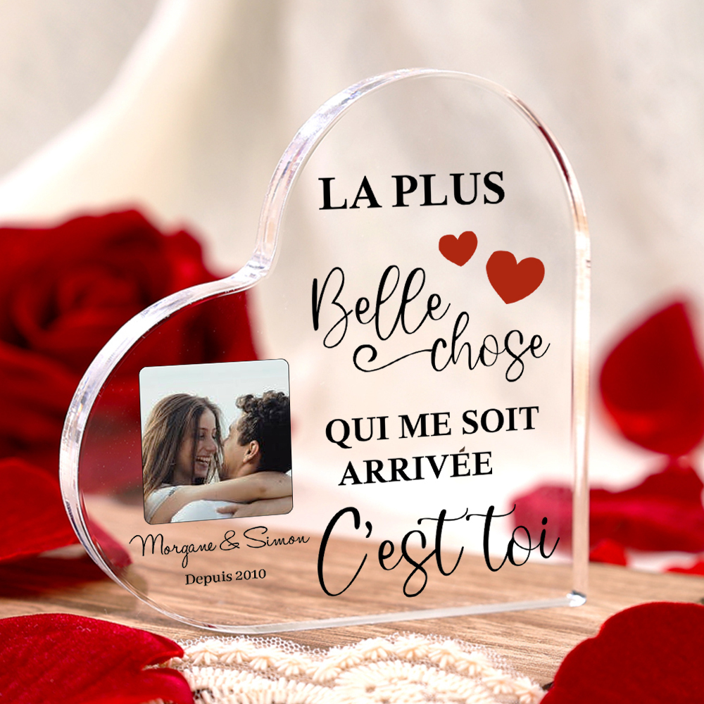 Plaque Acrylique en Forme de Coeur Texte avec Année et Photo Personnalisées | Jessemade