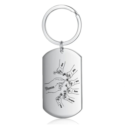 À ma Maman/Mamie - Porte-Clés 2-7 Prénoms Personnalisés Porte-Clés Mains et Fleurs