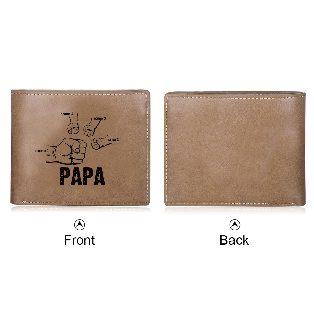 À Papa-Portefeuille Poings 4 Prénoms Personnalisé Classique Homme Porte-Monnaie Carte