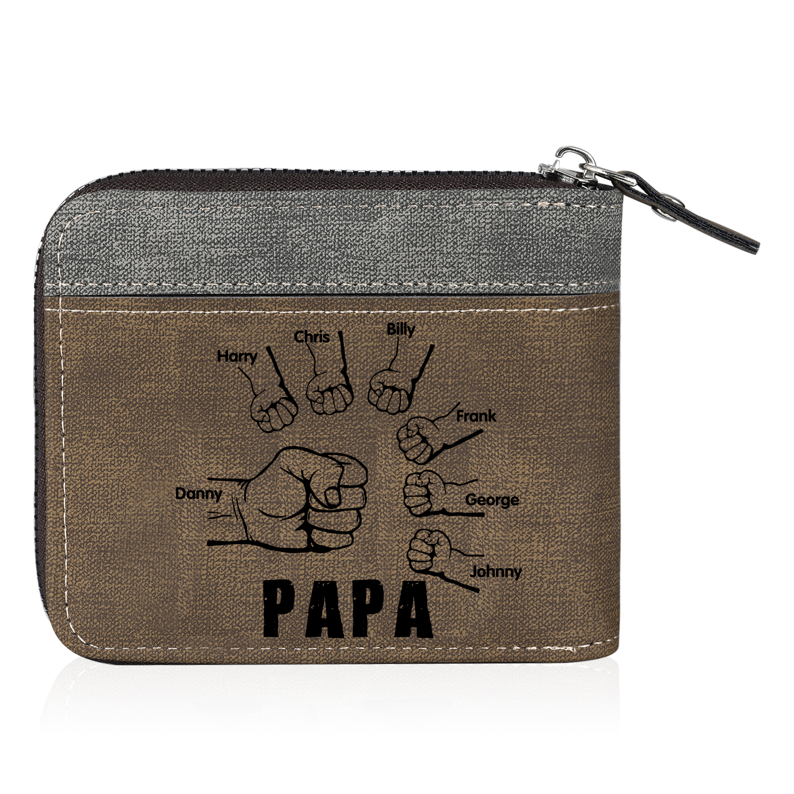 À mon Papa - Portefeuille Poings 7 Prénoms Personnalisés avec Photo Classique Homme Porte-Monnaie Carte