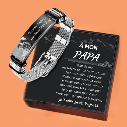 À mon Papa - Bracelet Personnalisé 2 texte avec photo