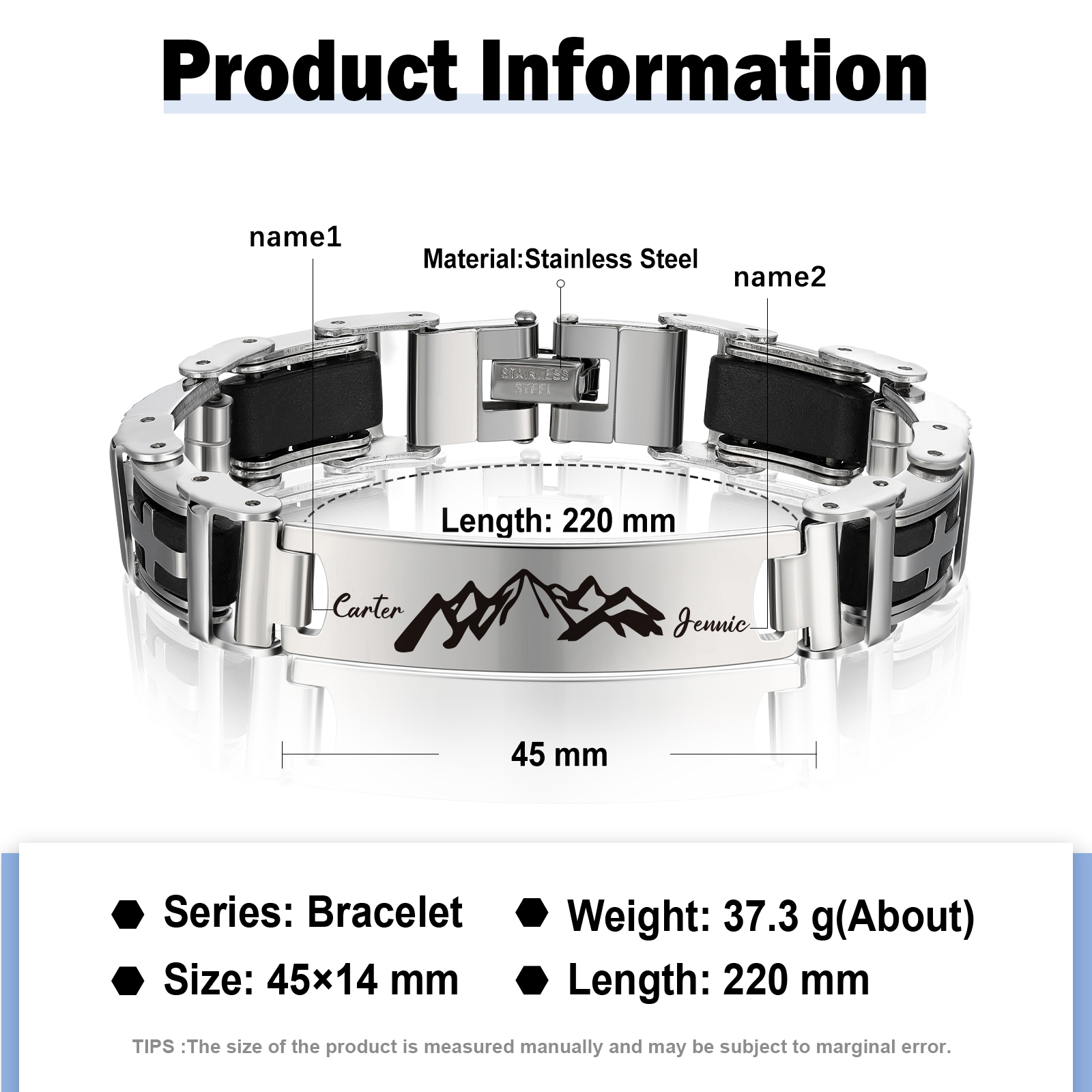 À Mon Homme - Bracelet Gourmette 2 Prénoms Personnalisés Pour Homme｜Jessemade