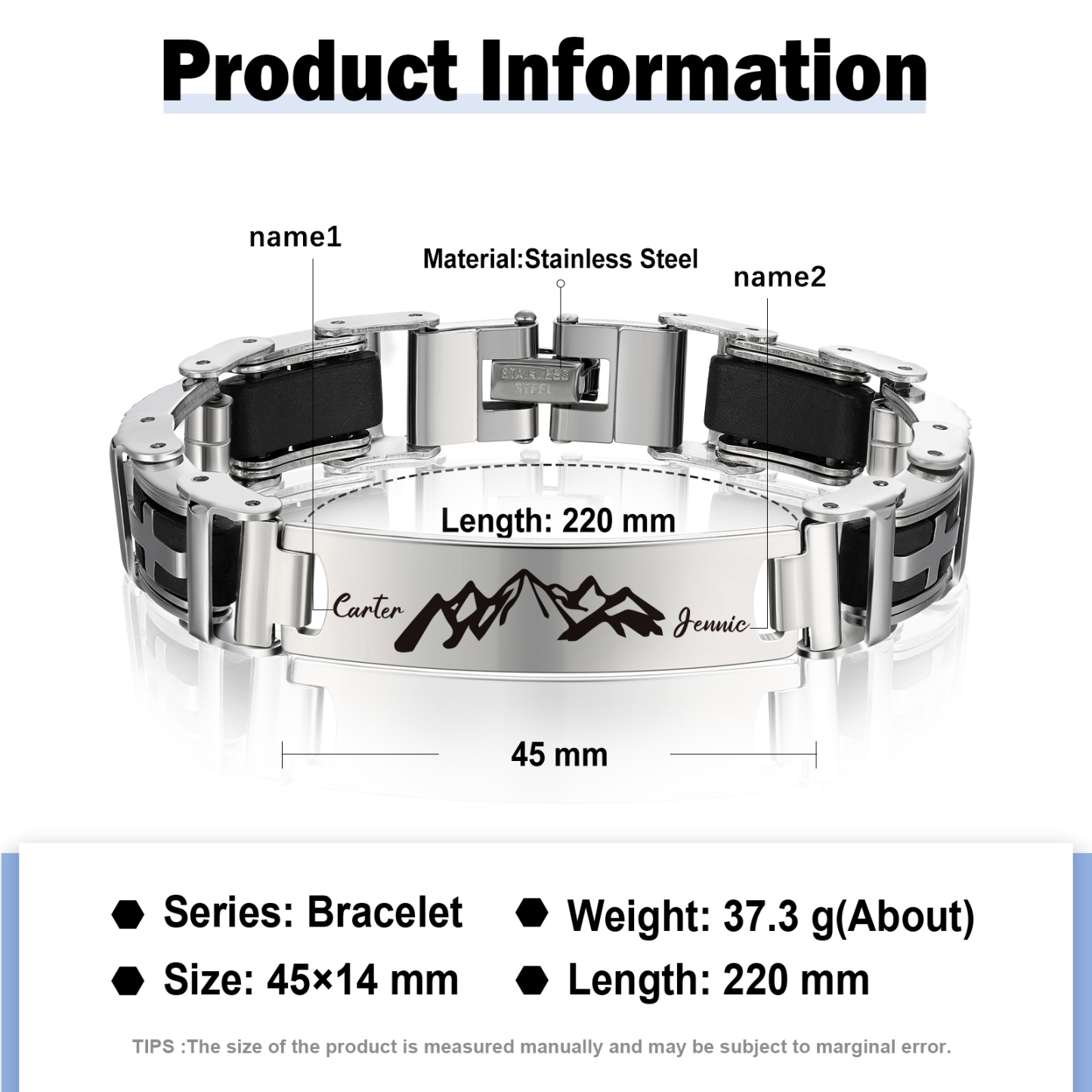 À Mon Homme - Bracelet Gourmette 2 Prénoms Personnalisés Pour Homme｜Jessemade