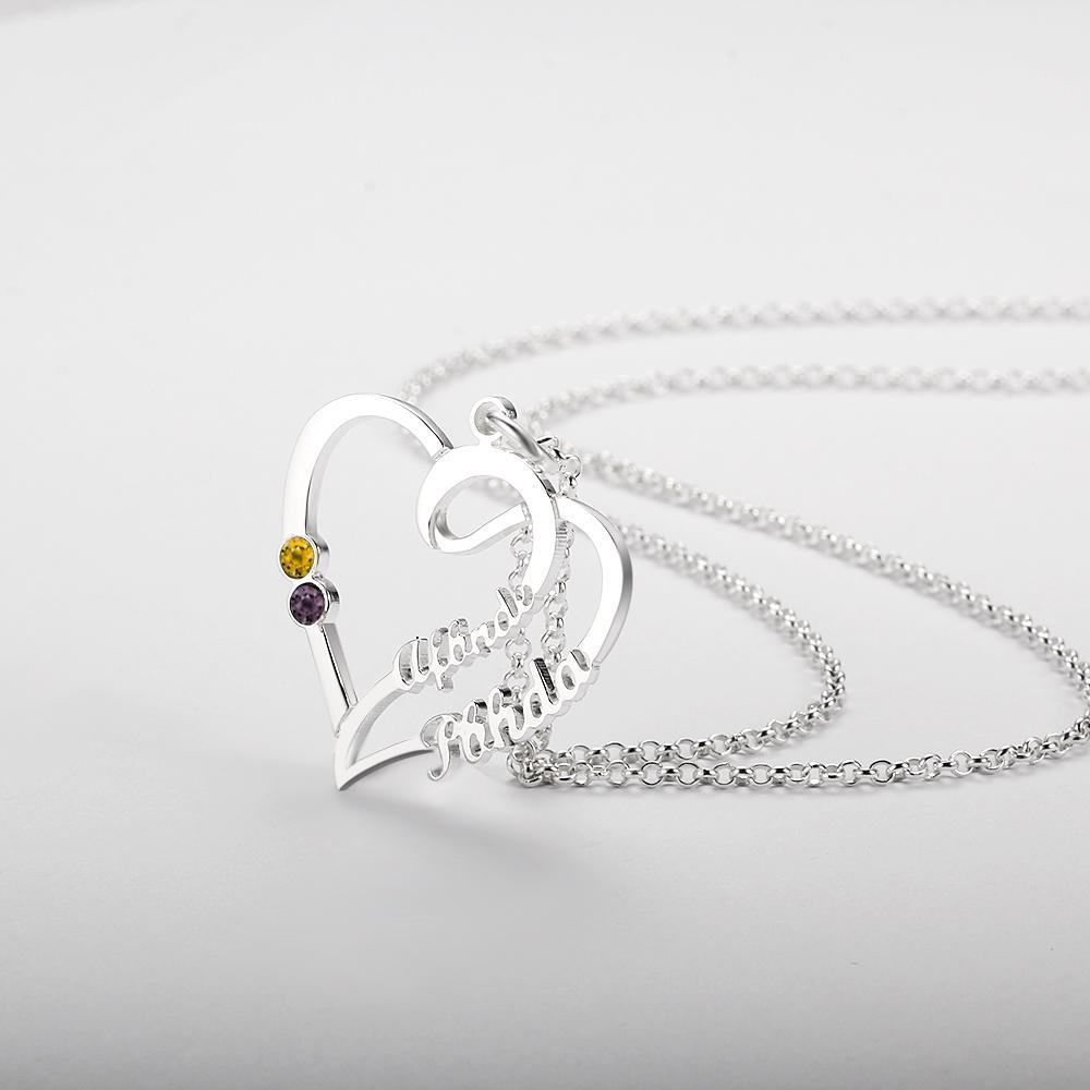 Collier 2 Prénom Personnalis En Argent 925 pendentif cœur