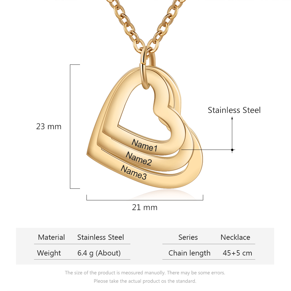 Collier Personnalisé 3 Prénom Gravé Triple Coeur｜Jessemade