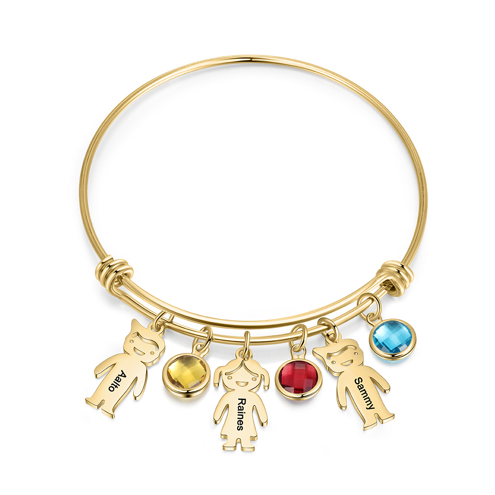 Bracelet Personnalisé pour Enfant avec 3 Noms et Pierres de Naissance | Cadeau Unique