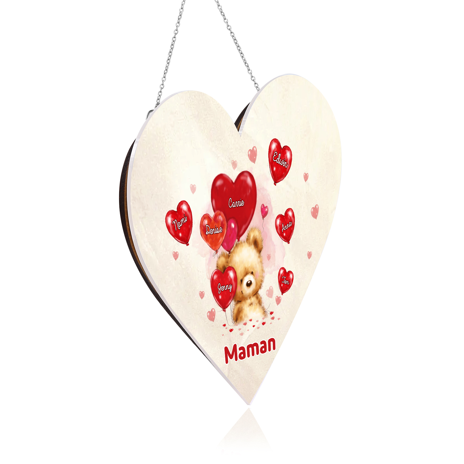 À Maman/Mamie - Veilleuse Cœur Décoration Ours 7 Prénoms Personnalisés avec 1 Texte