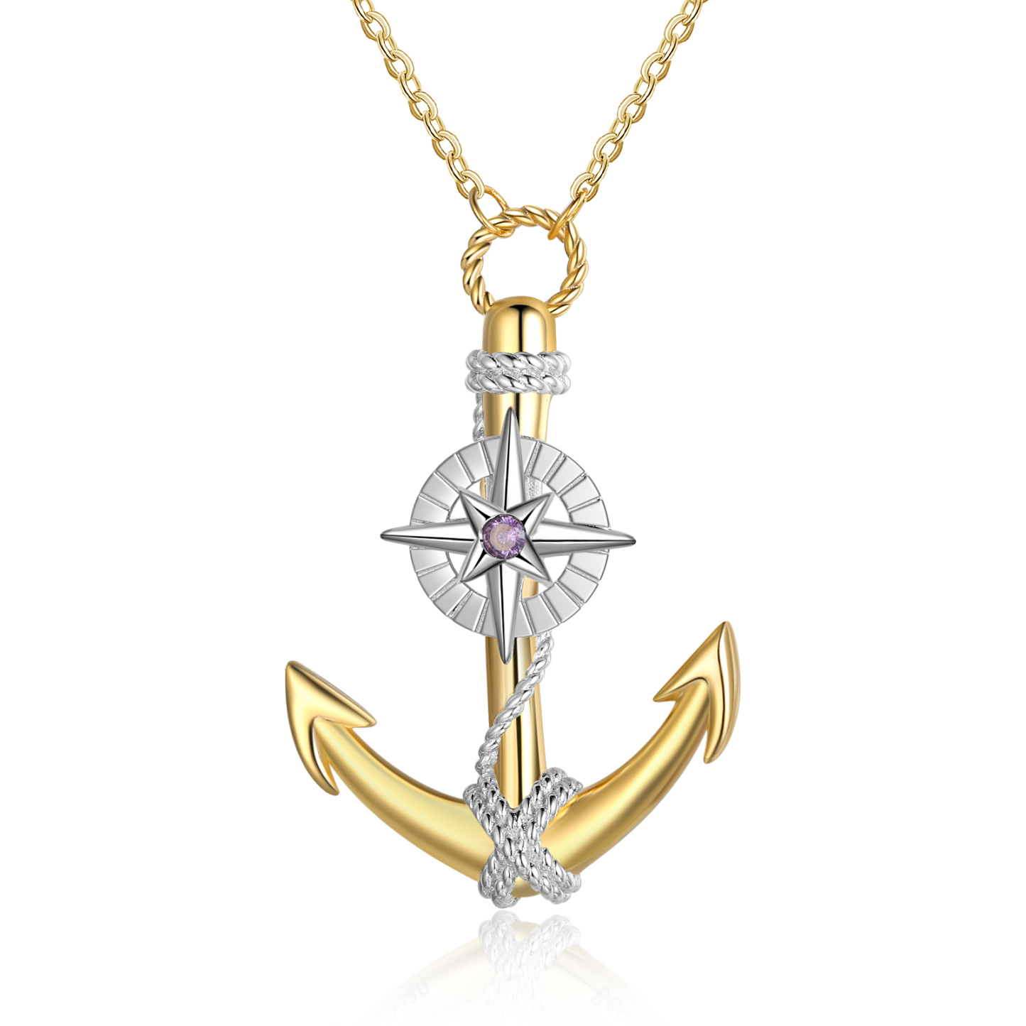Collier d'ancre marine nautique Pirate ancre pendentif 2 Prénom Personnalisés avec pierre de naissance
