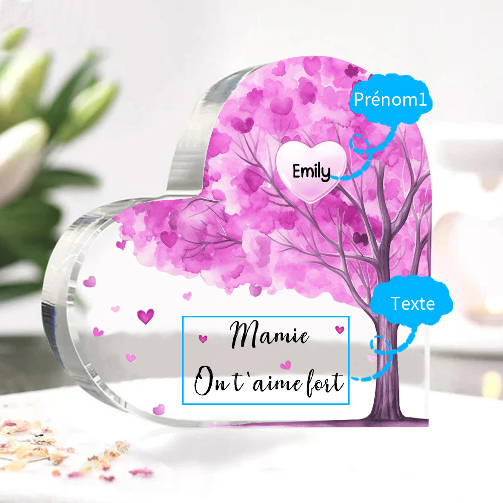 À ma Maman/Mamie - Plaque Acrylique Arbre en Forme de Cœur 1 Prénom Personnalisé avec 1 Texte