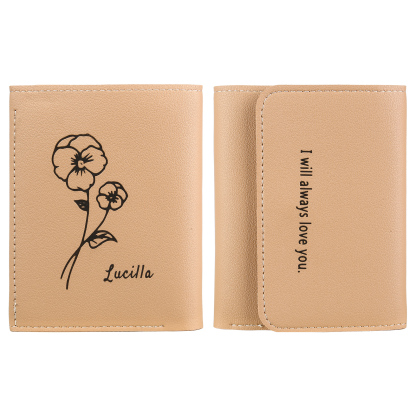 Portefeuille Femme Prénom et Texte Personnalisés avec Fleurs de naissance Porte-Monnaie Carte
