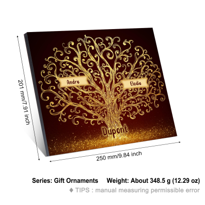 Cadre en Bois Arbre 2 Prénoms Personnalisés avec Texte Cadeau pour Famille